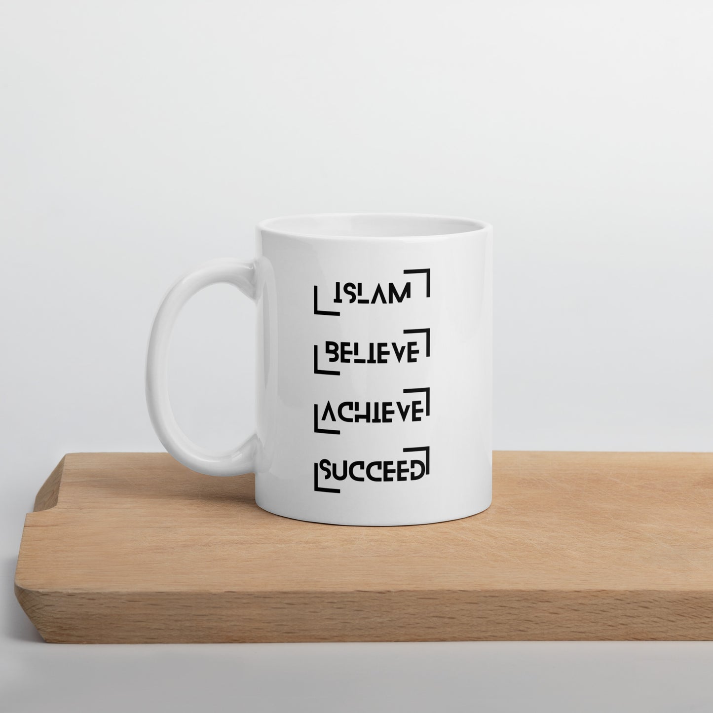 Islam, Believe, Achieve, Succeed-White glossy mug