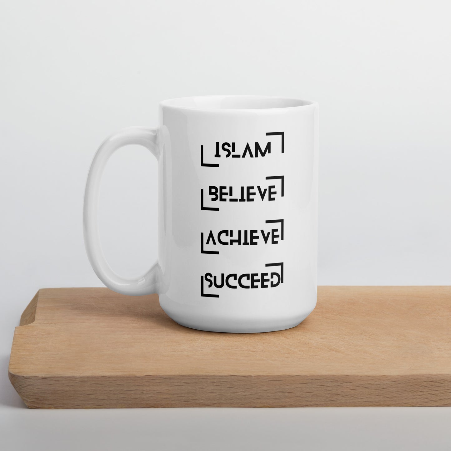 Islam, Believe, Achieve, Succeed-White glossy mug