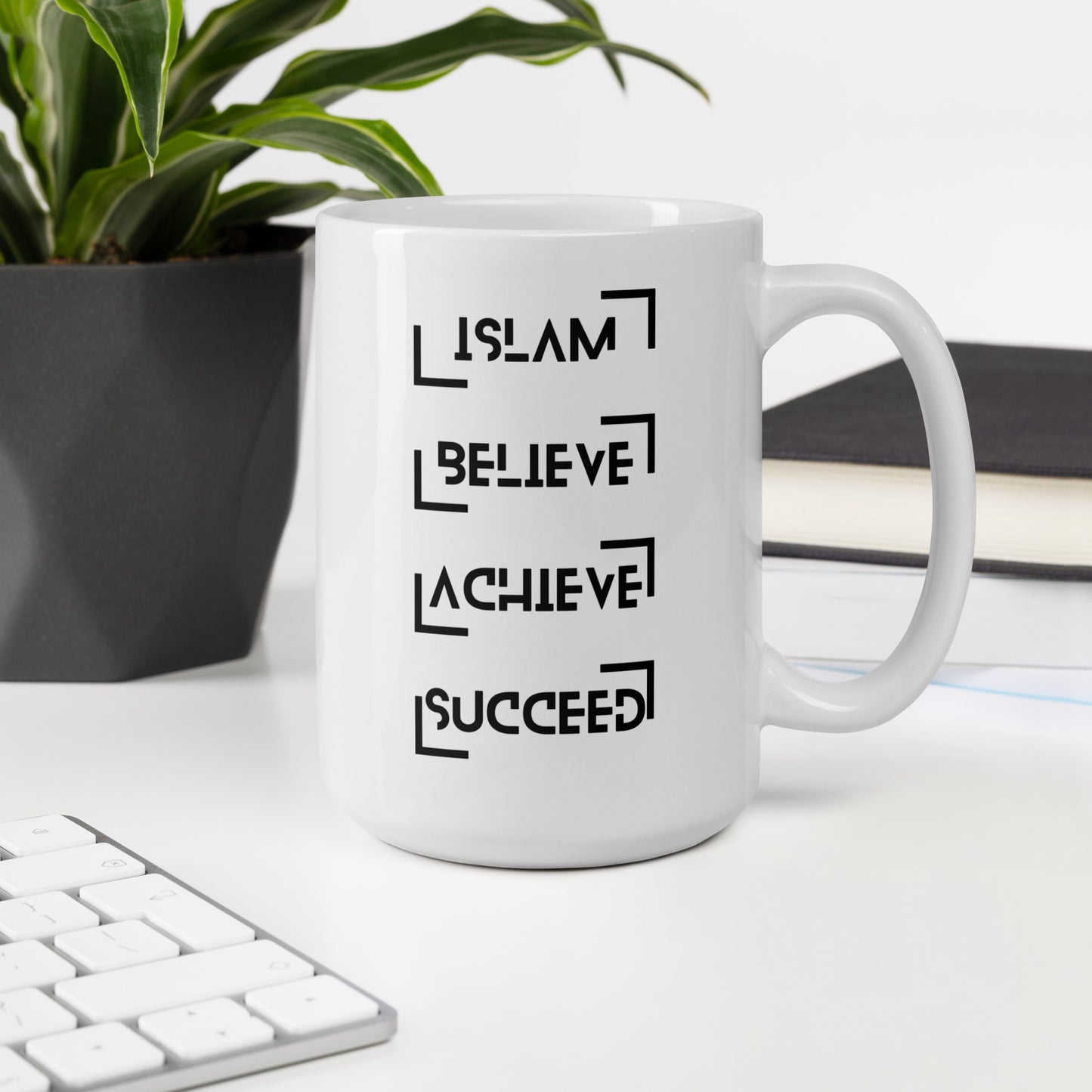 Islam, Believe, Achieve, Succeed-White glossy mug